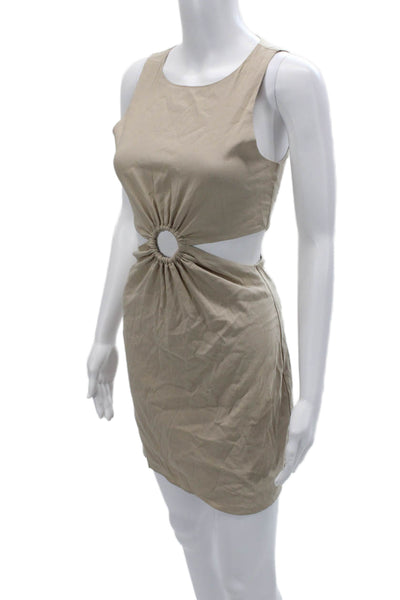 Zara Women Bodycon Mini Dress Beige Sleeveless Round Neck Polyester Size XS