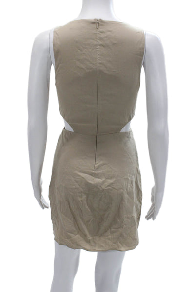Zara Women Bodycon Mini Dress Beige Sleeveless Round Neck Polyester Size XS