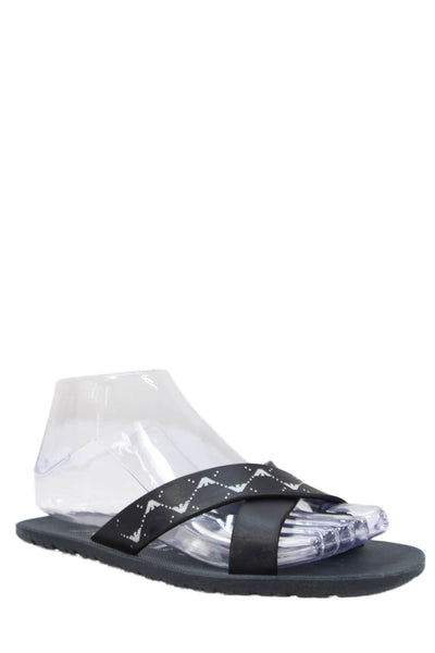 Armani Womens  Leather Cross Strap Slide On Sandals Black Size 36 6