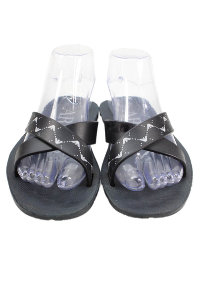 Armani Womens  Leather Cross Strap Slide On Sandals Black Size 36 6