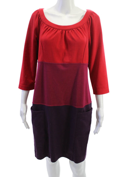 Phoebe Couture Womens Shift Dress Red 3/4 Sleeve Round Neck Mid Calf Size 10