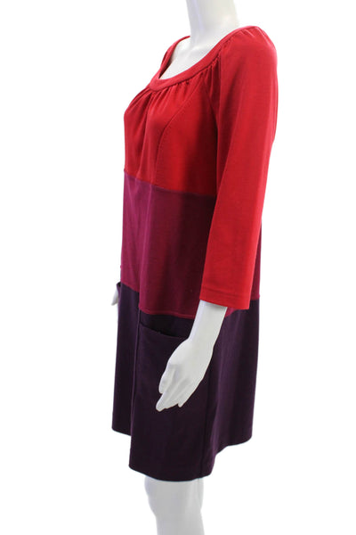 Phoebe Couture Womens Shift Dress Red 3/4 Sleeve Round Neck Mid Calf Size 10