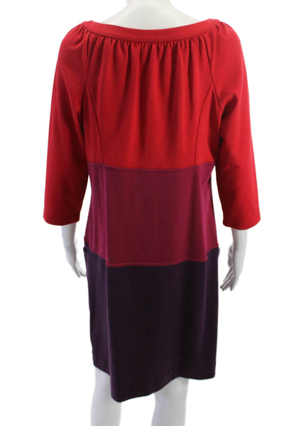 Phoebe Couture Womens Shift Dress Red 3/4 Sleeve Round Neck Mid Calf Size 10