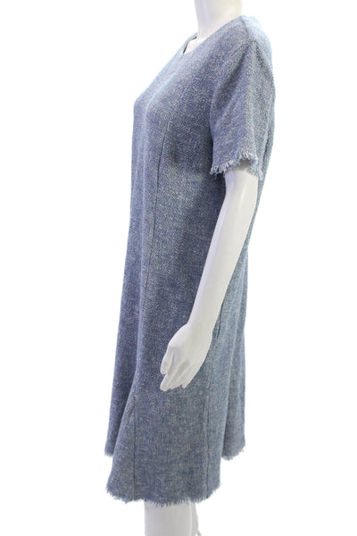 J. Mclaughlin Women Blue Shift Sweater Dress Short Sleeve Mid Calf Size L