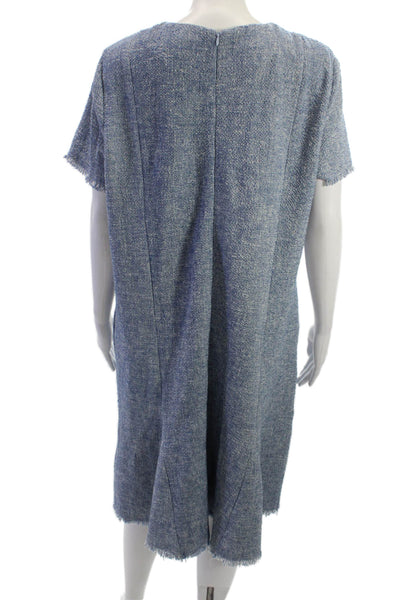 J. Mclaughlin Women Blue Shift Sweater Dress Short Sleeve Mid Calf Size L