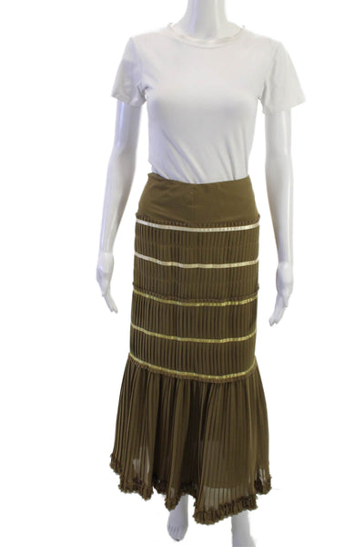 Dana Buchman Women Maxi Pleated Striped Brown Polyester Skirt Size 14