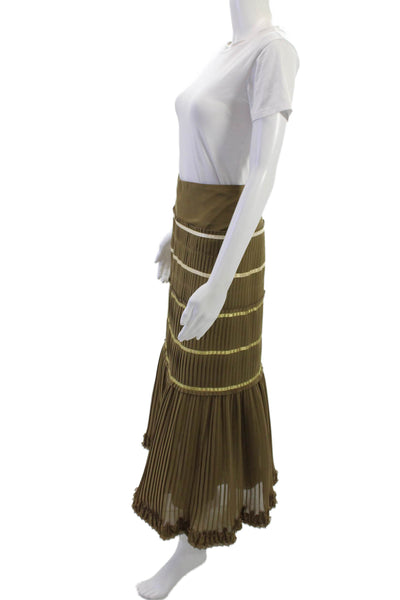 Dana Buchman Women Maxi Pleated Striped Brown Polyester Skirt Size 14