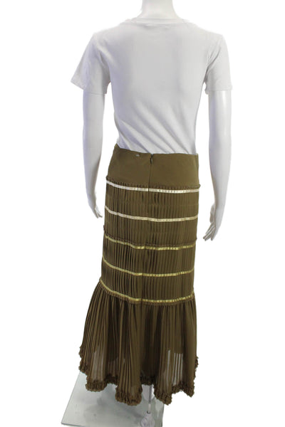 Dana Buchman Women Maxi Pleated Striped Brown Polyester Skirt Size 14