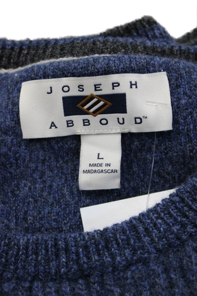 Joseph Abboud Mens Blue Merino Cotton Crew Neck Pullover Sweater Size L