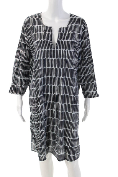 See Design Womens Kaftan Shift Dress Black Geometric Cotton 3/4 Sleeve Size L