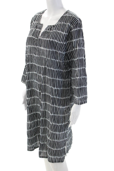 See Design Womens Kaftan Shift Dress Black Geometric Cotton 3/4 Sleeve Size L