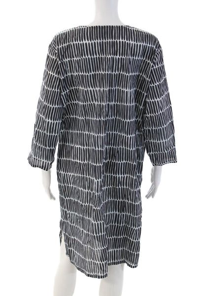 See Design Womens Kaftan Shift Dress Black Geometric Cotton 3/4 Sleeve Size L