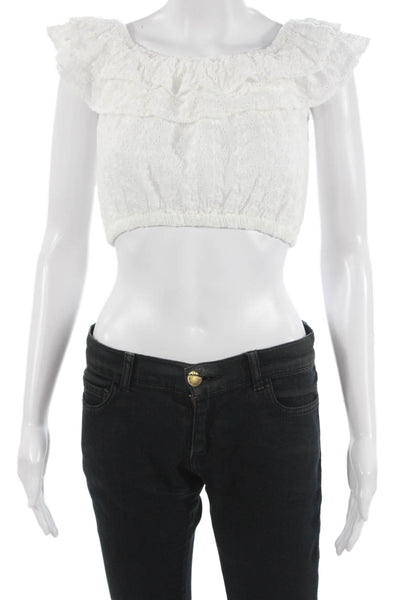 Katie J Women Cropped White Sleeveless Bohemian Blouse Size S