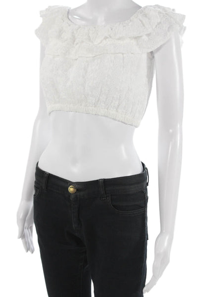 Katie J Women Cropped White Sleeveless Bohemian Blouse Size S