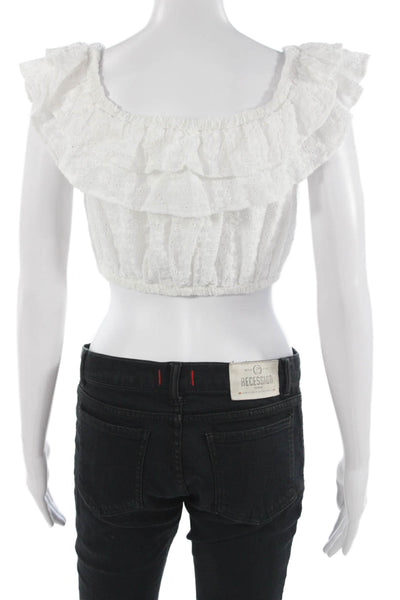 Katie J Women Cropped White Sleeveless Bohemian Blouse Size S