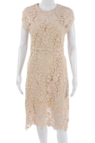 J Crew Womens Sheath Dress Beige Floral Crewneck Short Sleeve Cotton Zip Size 0