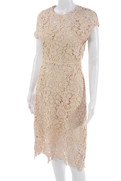 J Crew Womens Sheath Dress Beige Floral Crewneck Short Sleeve Cotton Zip Size 0
