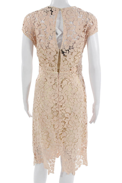 J Crew Womens Sheath Dress Beige Floral Crewneck Short Sleeve Cotton Zip Size 0