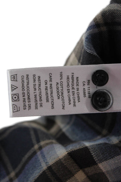 Michael Kors Mens Button Front Collared Plaid Shirt Brown Navy Size XL