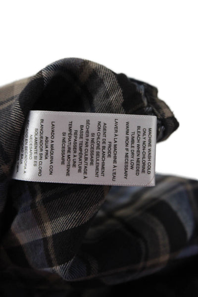 Michael Kors Mens Button Front Collared Plaid Shirt Brown Navy Size XL