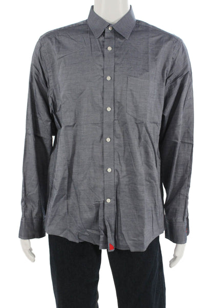 Untuckit Mens Button Front Long Sleeve Collared Pocket Shirt Blue Large