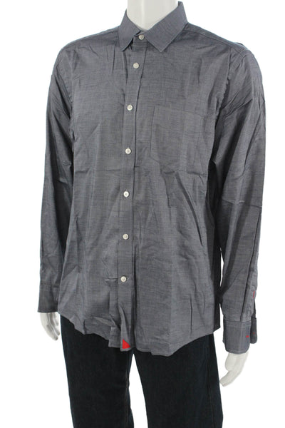 Untuckit Mens Button Front Long Sleeve Collared Pocket Shirt Blue Large