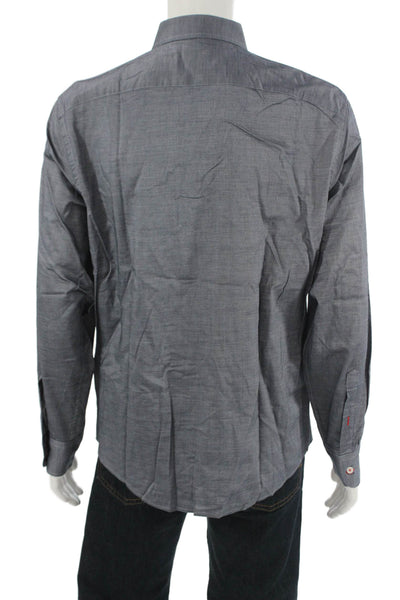 Untuckit Mens Button Front Long Sleeve Collared Pocket Shirt Blue Large