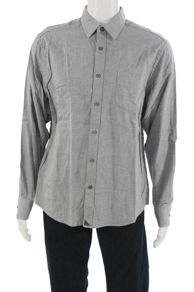 Untuckit Mens Button Front Long Sleeve Collared Pocket Shirt Gray Cotton Large