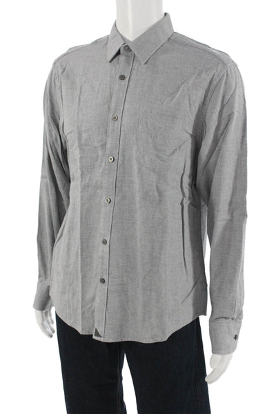 Untuckit Mens Button Front Long Sleeve Collared Pocket Shirt Gray Cotton Large