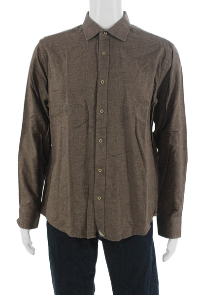 Untuckit Mens Button Front Long Sleeve Collared Pocket Shirt Brown Cotton Large