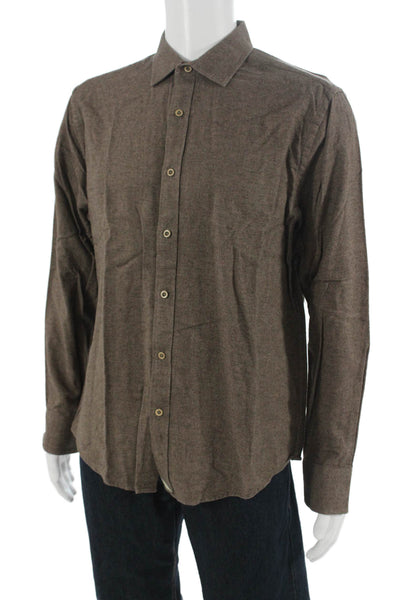 Untuckit Mens Button Front Long Sleeve Collared Pocket Shirt Brown Cotton Large
