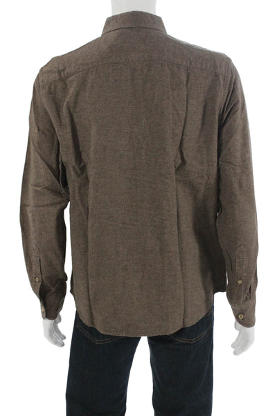 Untuckit Mens Button Front Long Sleeve Collared Pocket Shirt Brown Cotton Large