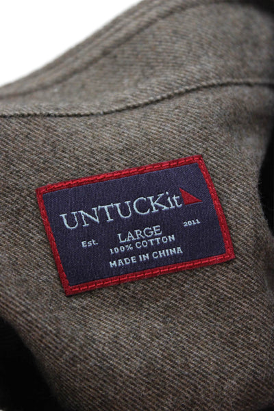 Untuckit Mens Button Front Long Sleeve Collared Pocket Shirt Brown Cotton Large