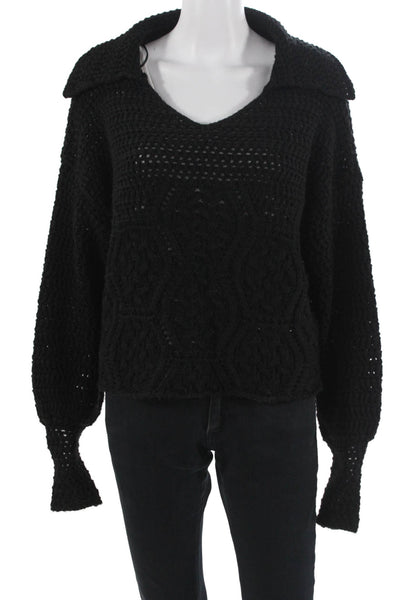 Zara Unisex Bohemian Geometric V-Neck Pullover Sweater Black Long Sleeve Size M