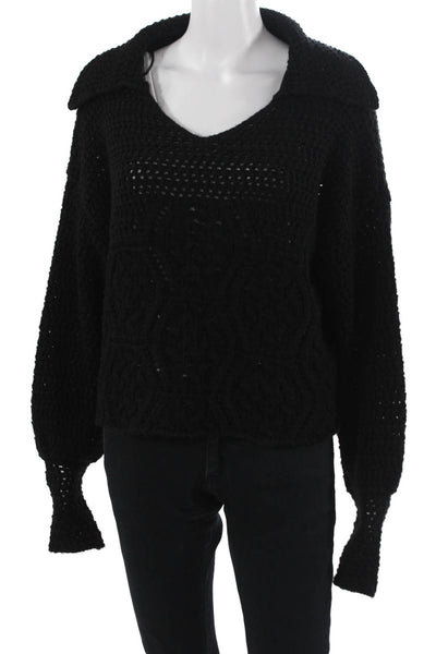 Zara Unisex Bohemian Geometric V-Neck Pullover Sweater Black Long Sleeve Size M