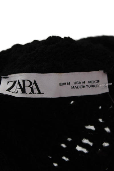 Zara Unisex Bohemian Geometric V-Neck Pullover Sweater Black Long Sleeve Size M