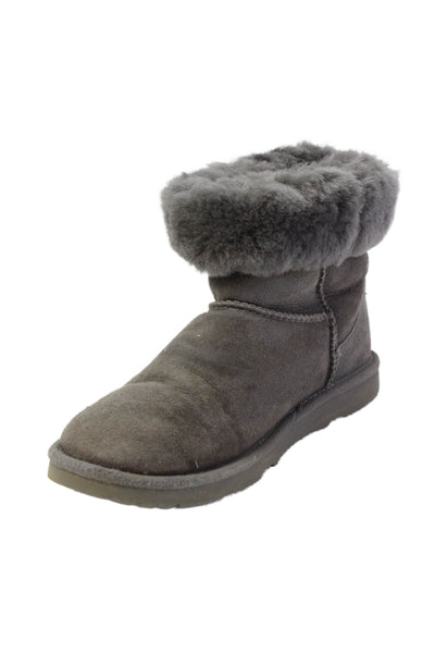 Ugg Womens Slip On Shearling Lined Cuffed Ankle Boots Gray Suede Size 5