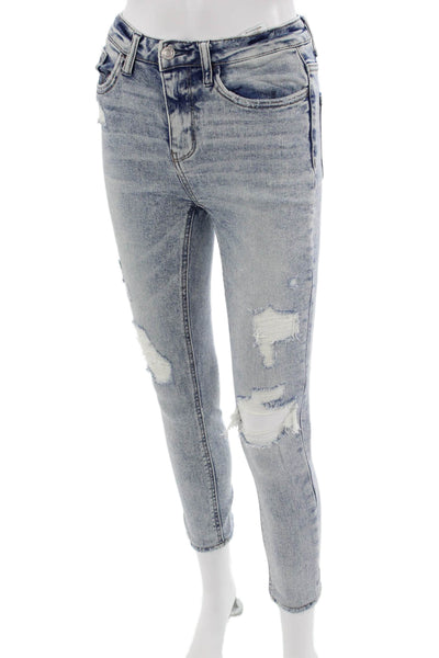 Vervet Womens Ankle Skinny Jeans Light Blue High Rise Button Size 24