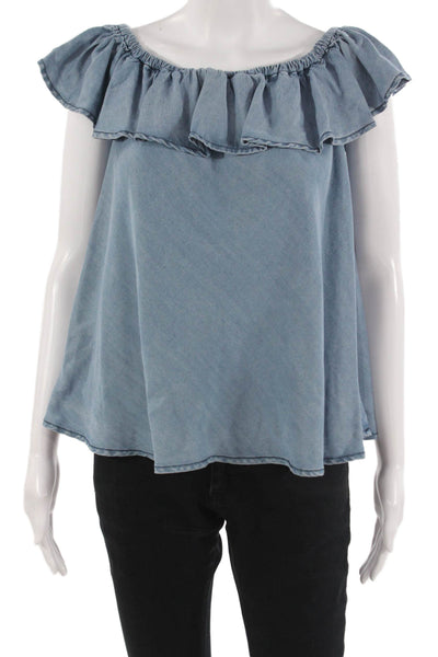 Aqua Women Bohemian Sleeveless Tencel Solid Blouse Blue Spring Size S