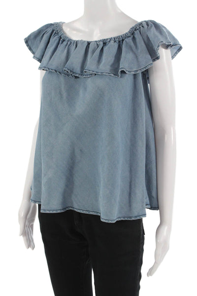 Aqua Women Bohemian Sleeveless Tencel Solid Blouse Blue Spring Size S