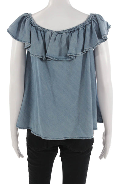 Aqua Women Bohemian Sleeveless Tencel Solid Blouse Blue Spring Size S