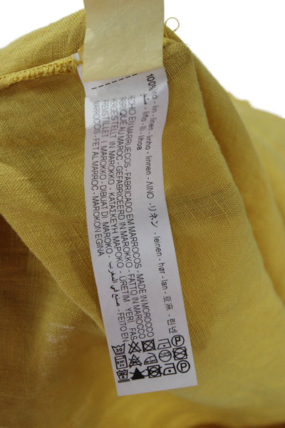 Zara Womens Basic Linen Collared Button Up Long Sleeve Yellow Top Size S