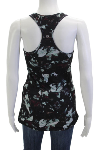 Lululemon Women Black Graphic Tank Round Neck Nylon Blend Size 6