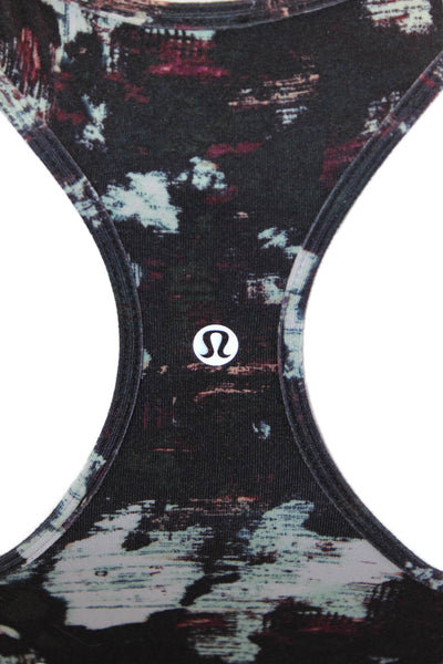 Lululemon Women Black Graphic Tank Round Neck Nylon Blend Size 6