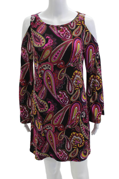 Trina Trina Turk Womens Black Paisley Bohemian Shift Dress Long Sleeve Size S