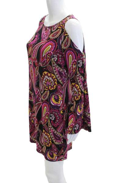 Trina Trina Turk Womens Black Paisley Bohemian Shift Dress Long Sleeve Size S