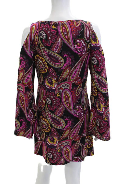 Trina Trina Turk Womens Black Paisley Bohemian Shift Dress Long Sleeve Size S