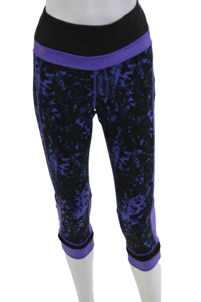 Lululemon Womens Black Floral Capri Leggings Nylon Blend Size 8