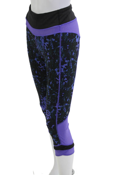 Lululemon Womens Black Floral Capri Leggings Nylon Blend Size 8