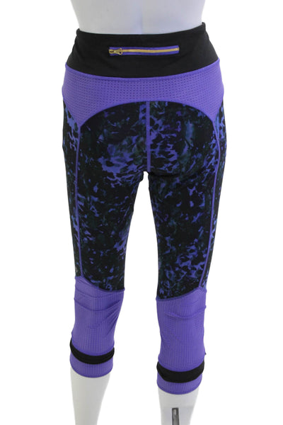 Lululemon Womens Black Floral Capri Leggings Nylon Blend Size 8